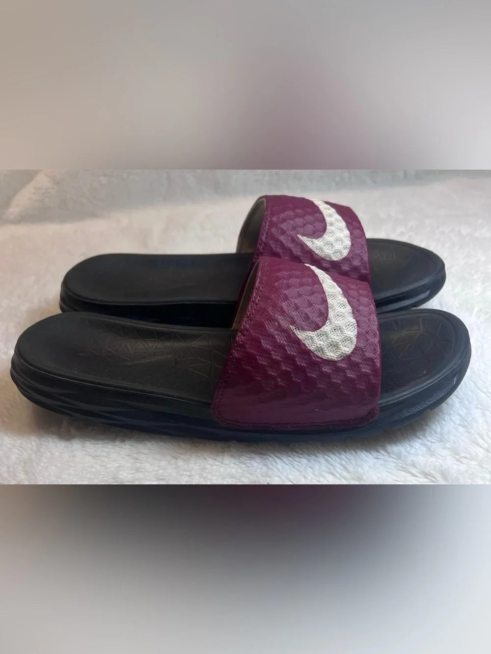Nike Kids Maroon and Black Swoosh Slide Sandals